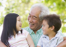 Grandfather Laughing With Grandchildren.