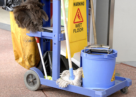 cleaning products bucket mop wet sign trolly