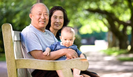 Child And Grandparents In A Park