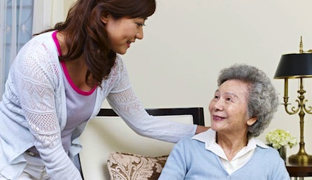 Caregiver seeing how her client is doing